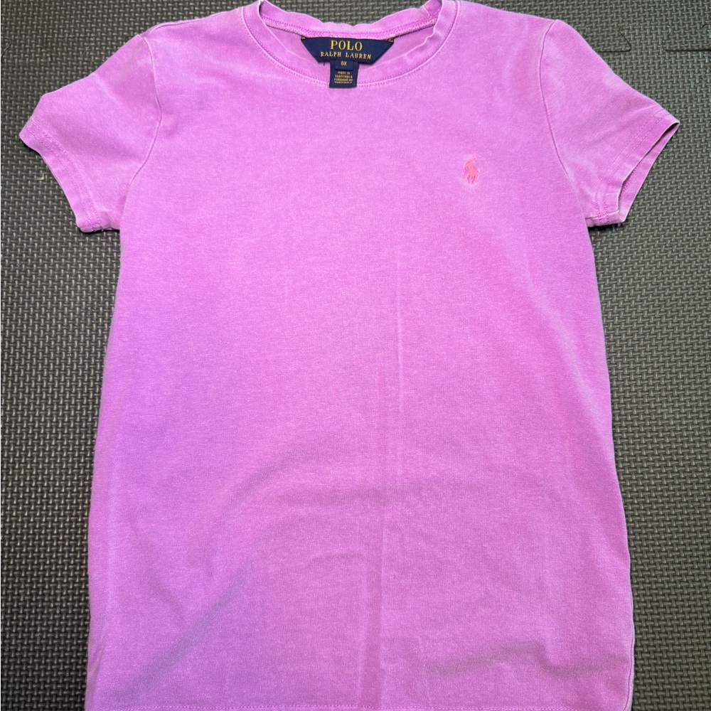 Polo Ralph Lauren Girls 6X Purple T-Shirt Pink Pony Logo Crewneck Tee